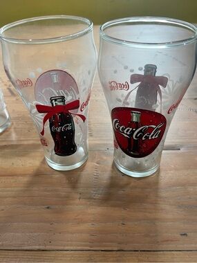 Coca Cola Clear Drinking Glasses with Red Bottle Graphics (Set of 6)